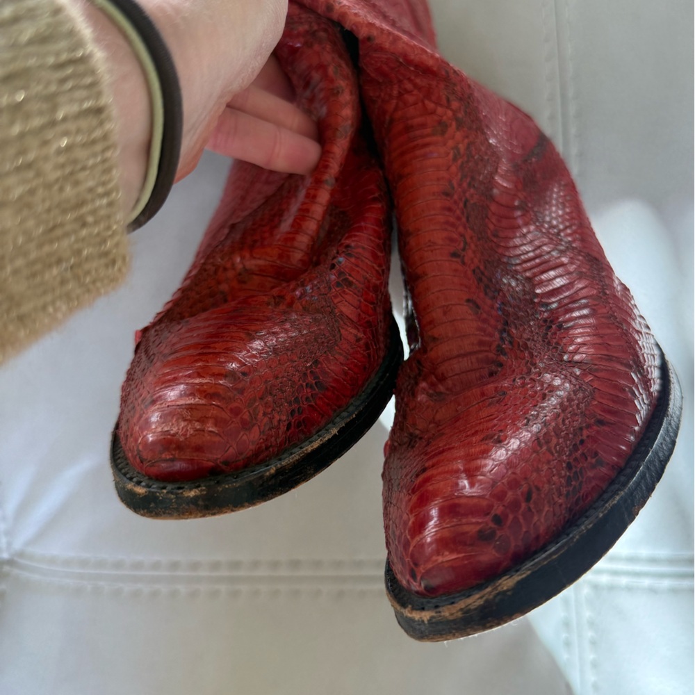 Dan Post Red Red Leather Python Cowboy Boots Size… - image 8